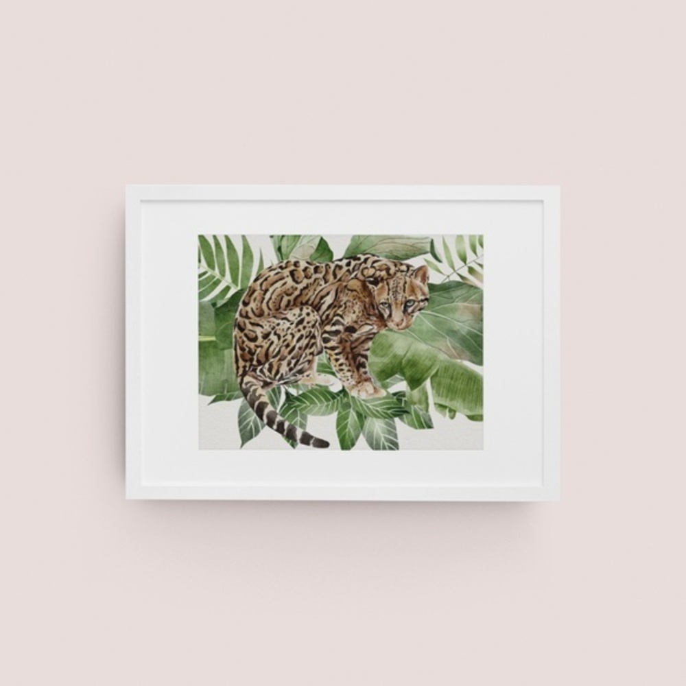 Watercolor Wall Art Wild Cat Ocelot Portrait Print Poster Unframed - Picture 7 of 17
